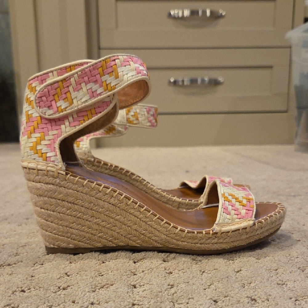 Gentle Souls Pink and Yellow Espadrille Wedges
